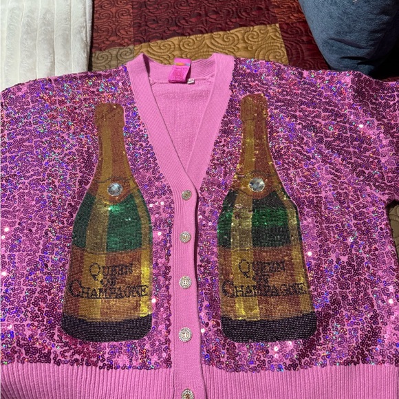 QUEEN OF SPARKLES Pink Sequin Champagne Cardigan - Picture 3 of 6